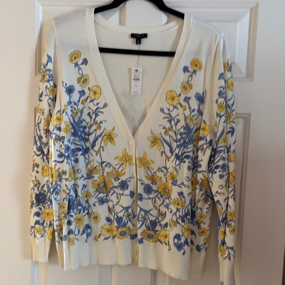 Talbots Blue and Yellow Floral Cardigan